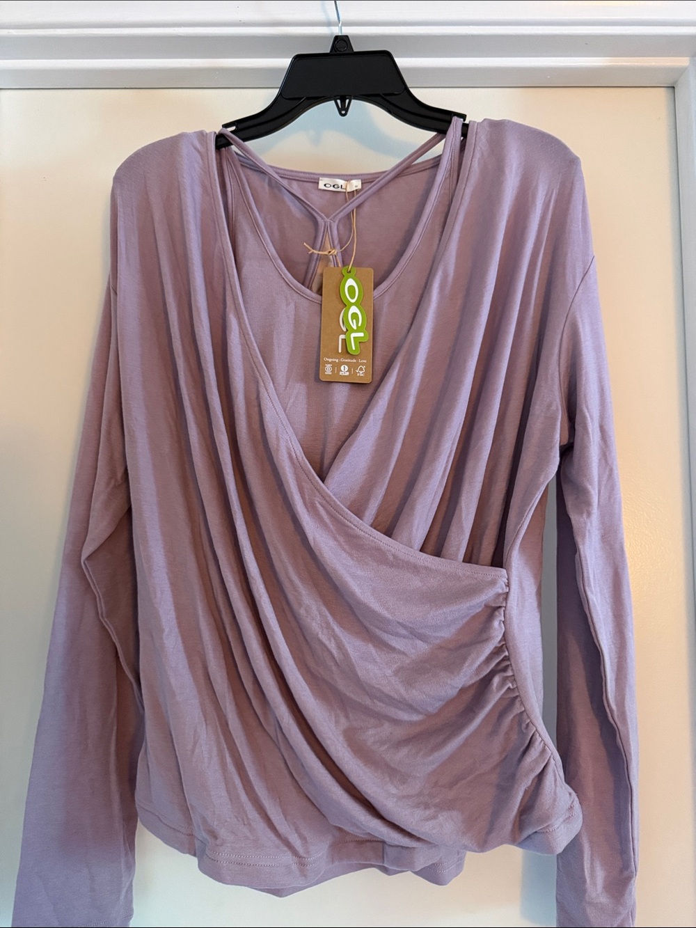 NWT- OGL Pink-Violet (2-piece) Draped Wrap-Front Long Sleeve Top
